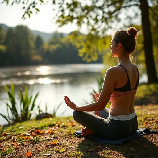 A person peacefully meditating outdoors, promoting relaxation before sleep.