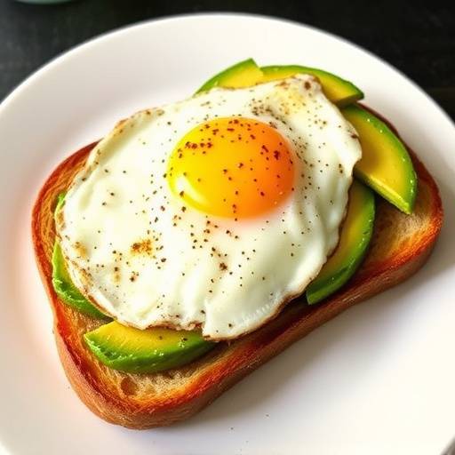 Avocado toast topped with a fried egg and everything bagel seasoning