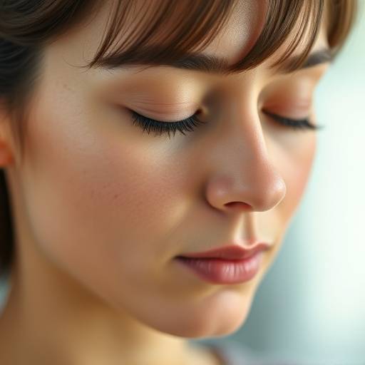 Close-up of a person practicing mindful breathing with eyes closed.